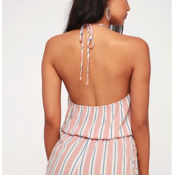 Lulus BLUSH PINK AND WHITE STRIPED ROMPER - Picture 3 of 4